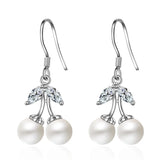 925 Silver Red Pearl CZ Drop Earrings for Teens