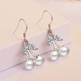 925 Silver Red Pearl CZ Drop Earrings for Teens