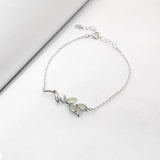 925 Silver Opal Green Leaves Charm Bracelet For Women Bangles Gift