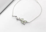 925 Silver Opal Green Leaves Charm Bracelet For Women Bangles Gift