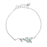 925 Silver Opal Green Leaves Charm Bracelet For Women Bangles Gift