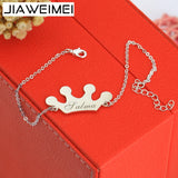 925 Silver Baby Crown Charm Bracelet with Name - Personalized Engraved Jewelry