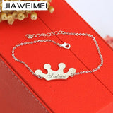 925 Silver Baby Crown Charm Bracelet with Name - Personalized Engraved Jewelry
