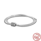 925 Silver Double Wrap Snake Chain Bracelet with Barrel Clasp