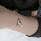 925 Sterling Silver Double Circle Chain Bracelet for Women