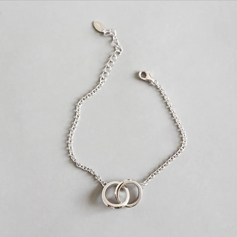 925 Sterling Silver Double Circle Chain Bracelet for Women