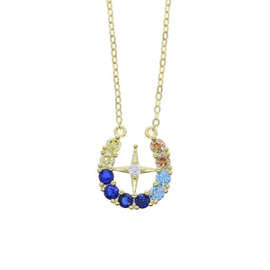 925 Silver Moonstone Star Pendant Necklace Silver Rainbow CZ