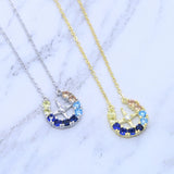 925 Silver Moonstone Star Pendant Necklace Silver Rainbow CZ