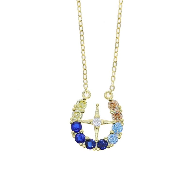 925 Silver Moonstone Star Pendant Necklace Silver Rainbow CZ