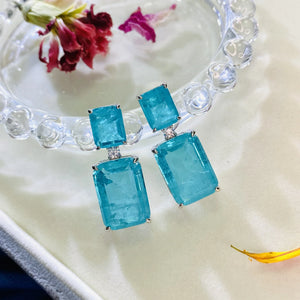 925 Paraiba Tourmaline Square Stud Earrings