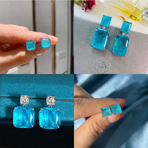 925 Paraiba Tourmaline Square Stud Earrings