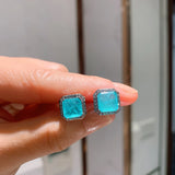 925 Paraiba Tourmaline Square Stud Earrings