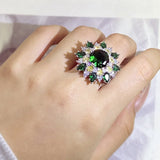 925 Stamp Emerald Zirconia Snowflake Ring Personalised Decorative Drop Ring