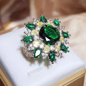 925 Stamp Emerald Zirconia Snowflake Ring Personalised Decorative Drop Ring