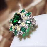 925 Stamp Emerald Zirconia Snowflake Ring Personalised Decorative Drop Ring