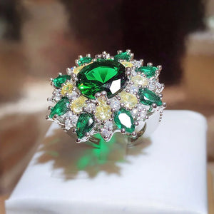925 Stamp Emerald Zirconia Snowflake Ring Personalised Decorative Drop Ring