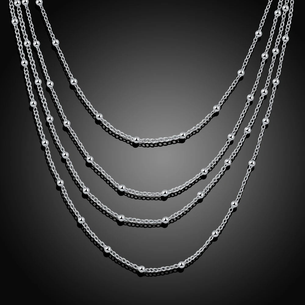 Vintage 925 Silver Beads Link Chain Necklace for Women