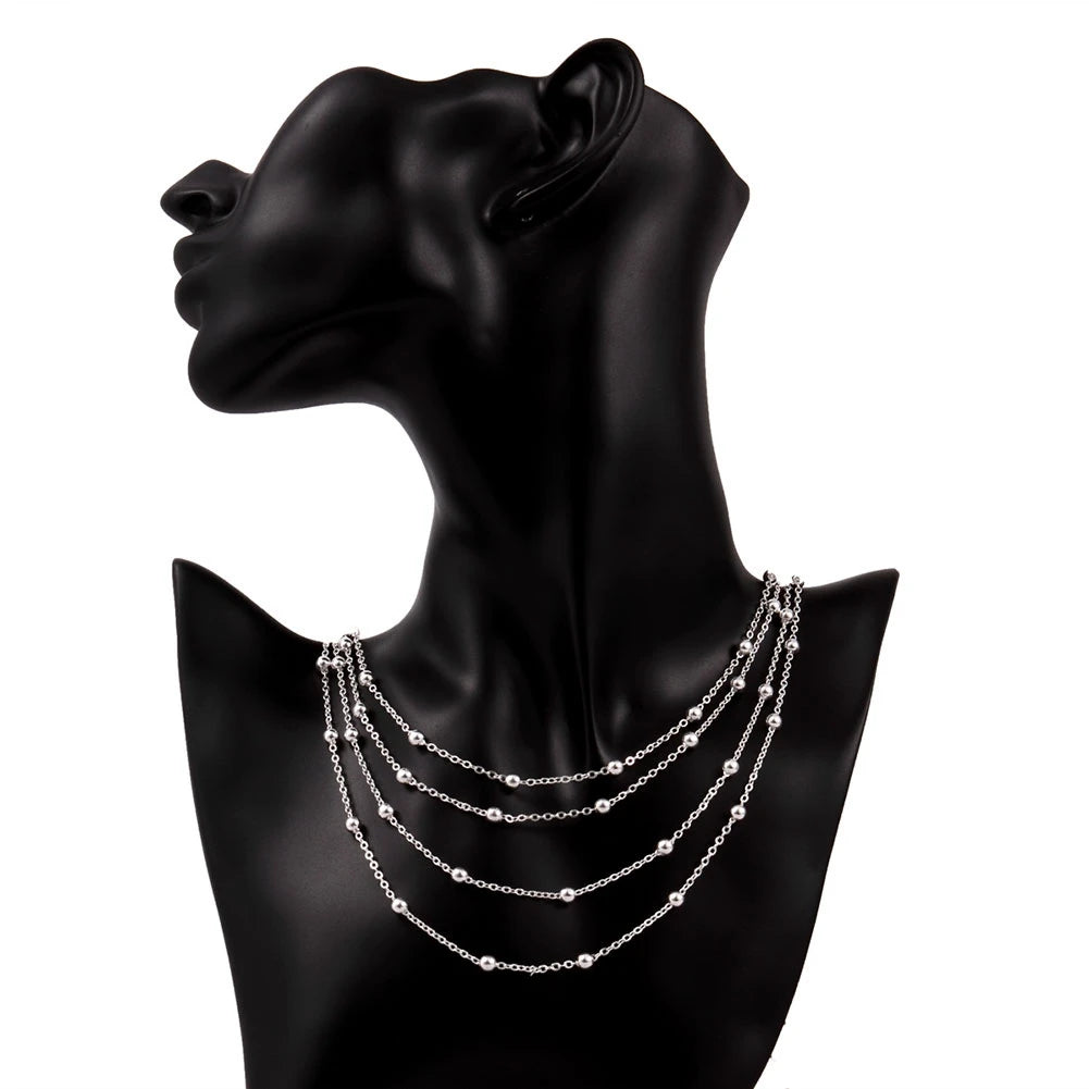 Vintage 925 Silver Beads Link Chain Necklace for Women