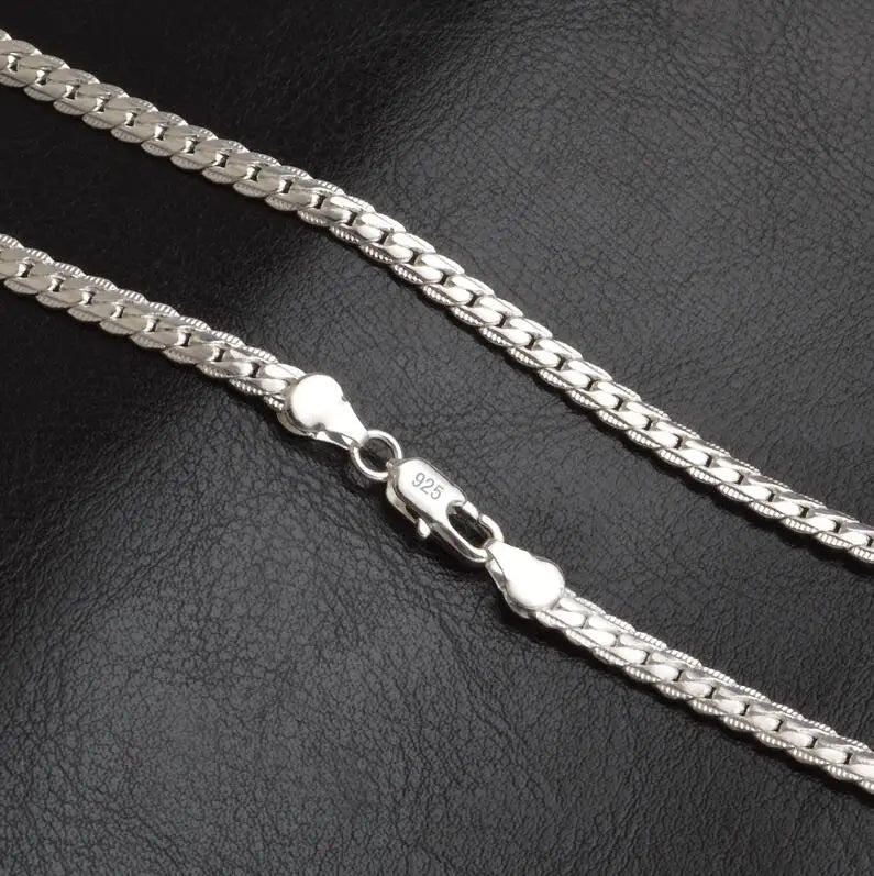 925 Silver 6mm Full Sideways Necklace 18-24 Inch Chain
