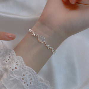 925 Silver Leaf Agate Moonstone Bracelet for Women Girls