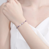 925 Silver Heart Bracelet with Zirconia Chain, Women's Cuff Bangle