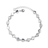 925 Silver Heart Bracelet with Zirconia Chain, Women's Cuff Bangle