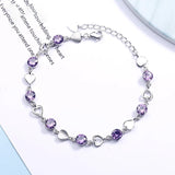 925 Silver Heart Bracelet with Zirconia Chain, Women's Cuff Bangle