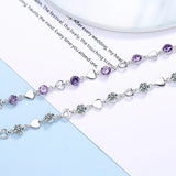 925 Silver Heart Bracelet with Zirconia Chain, Women's Cuff Bangle