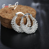 925 Silver Hollow Flower Circle Small Hoop Earrings Wedding Jewelry
