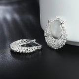 925 Silver Hollow Flower Circle Small Hoop Earrings Wedding Jewelry