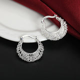 925 Silver Hollow Flower Circle Small Hoop Earrings Wedding Jewelry