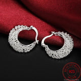 925 Silver Hollow Flower Circle Small Hoop Earrings Wedding Jewelry