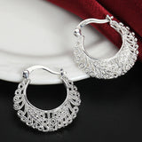 925 Silver Hollow Flower Hoop Earrings Vintage Jewelry