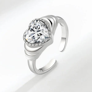 925 Silver Heart Ring Zircon Jewelry Wedding Birthday Gift