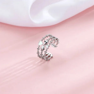 925 Silver Moonstone Layered Clover Ring Women Gift