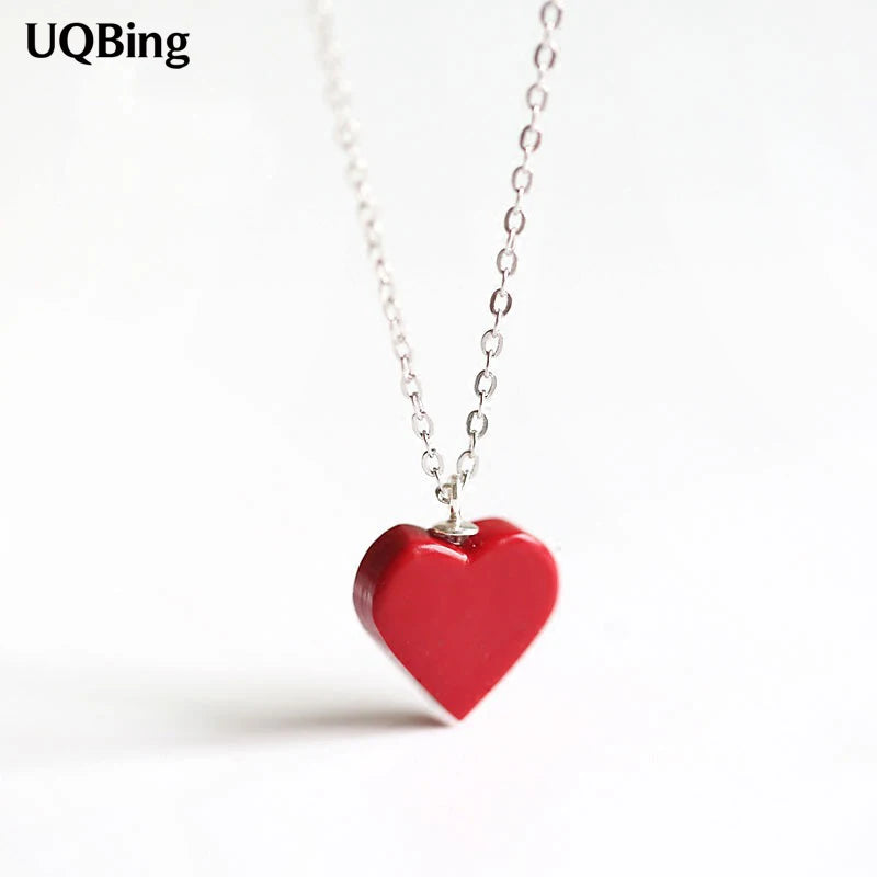 925 Silver Red Heart Necklace Pendant Jewelry