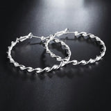 925 Silver Twisted Hoop Earrings 45MM Round Big Women Wedding Engagement Party