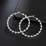 925 Silver Twisted Hoop Earrings 45MM Round Big Women Wedding Engagement Party