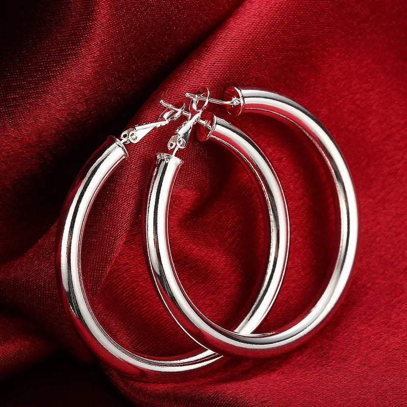 925 Silver Women's 50MM Round Hoop Earrings Wedding Charms