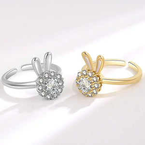925 Silver Rabbit Ears Rotating Ring Zircon Wedding Jewelry Gift