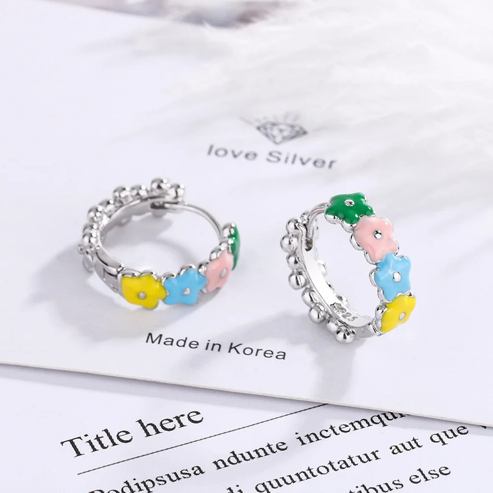 925 Stamp Silver Small Cherry Flower Earrings For Women Vintage Party Jewelry