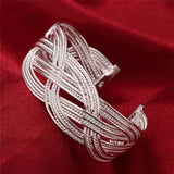 925 Silver Braided Wire Bangle Bracelet Wedding Party Gift Jewelry