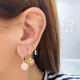 925 Silver Enamel Smiling Face Dangle Earrings Round Hoop Jewelry