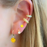 925 Silver Enamel Smiling Face Dangle Earrings Round Hoop Jewelry