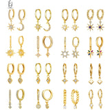 925 Silver Small Square Drop Earrings Crystal Hoop Jewelry