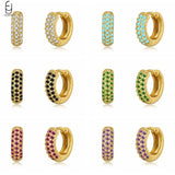 925 Silver Needle Crystal Hoop Earrings Colorful Zircon Piercing Jewelry Gift
