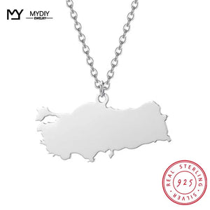 925 Sterling Silver Map Pendant Necklace Gift Jewelry