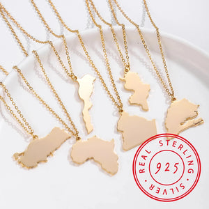 925 Sterling Silver Map Pendant Necklace Gift Jewelry