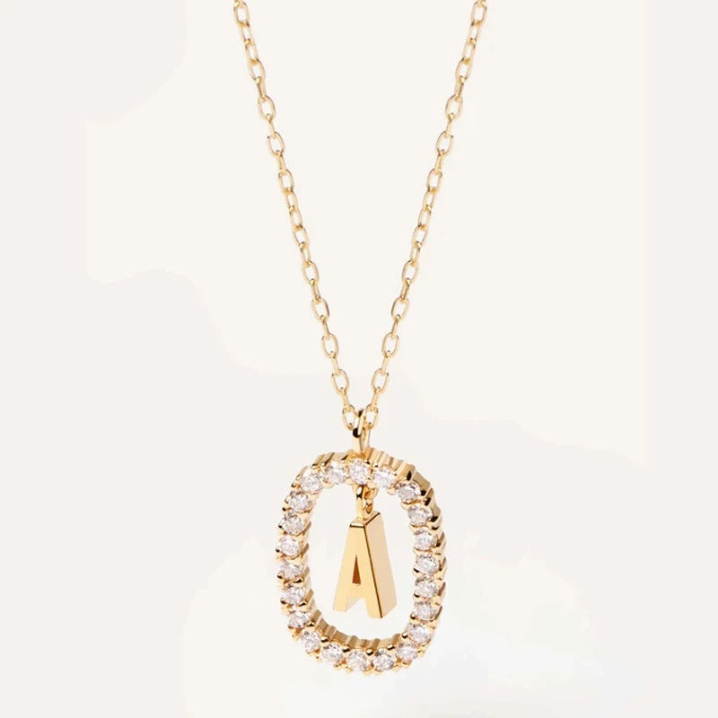 925 Sterling Zircon CZ Alphabet Necklace Women Initial Choker
