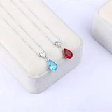 925 Sterling Water Drop Pendant Women Sapphire/Ruby Bridal Wedding Fine Jewelry